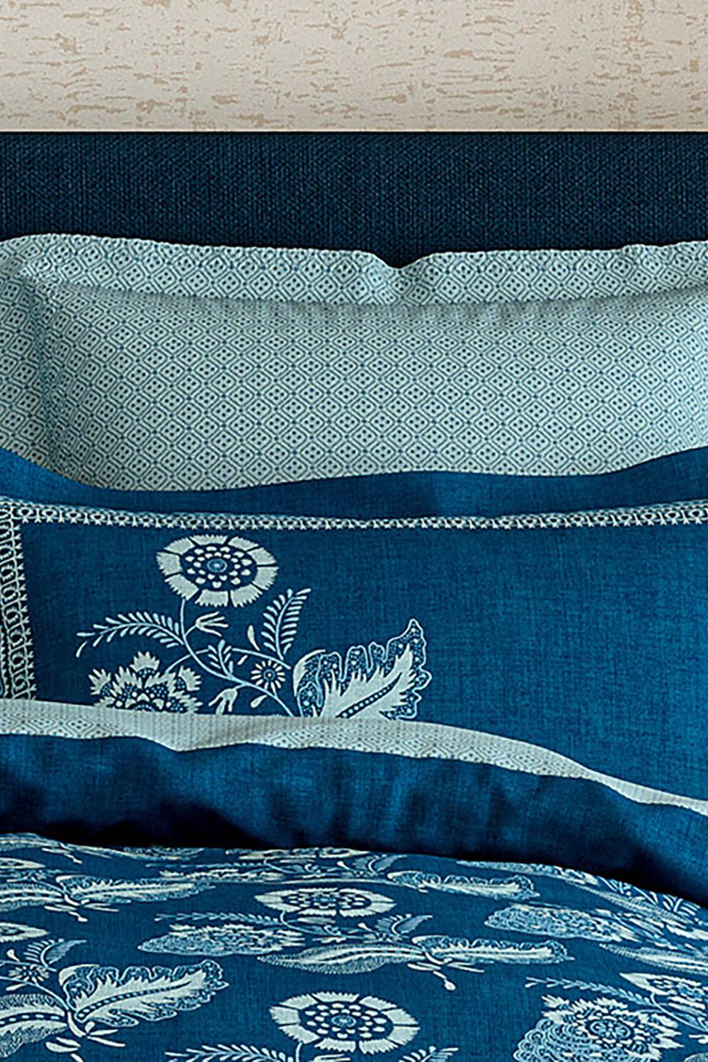V&A 'Eastern Bloom' Cotton Percale Square Pillowcase Pairs in Aqua