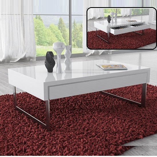 Casa Coffee Table In White Gloss With Chrome Legs And Drawer