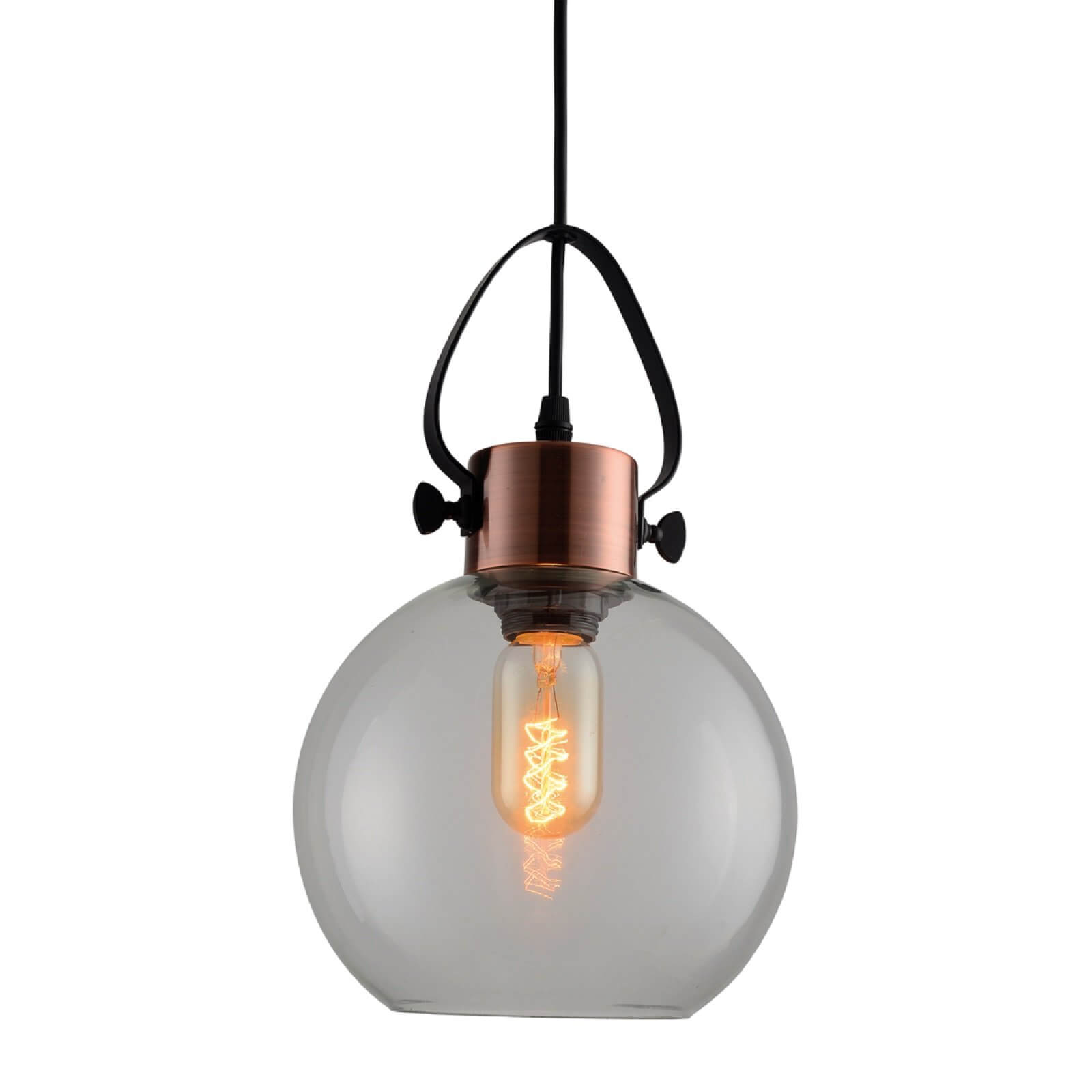 Madura 1 Light Glass Pendant Light - Antique Copper and Black