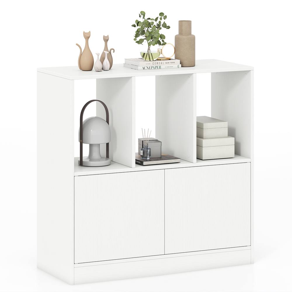 Costway 3-Cube Bookcase 3-Tier Bookshelf w/Cabinet Modern Storage Organizer in White