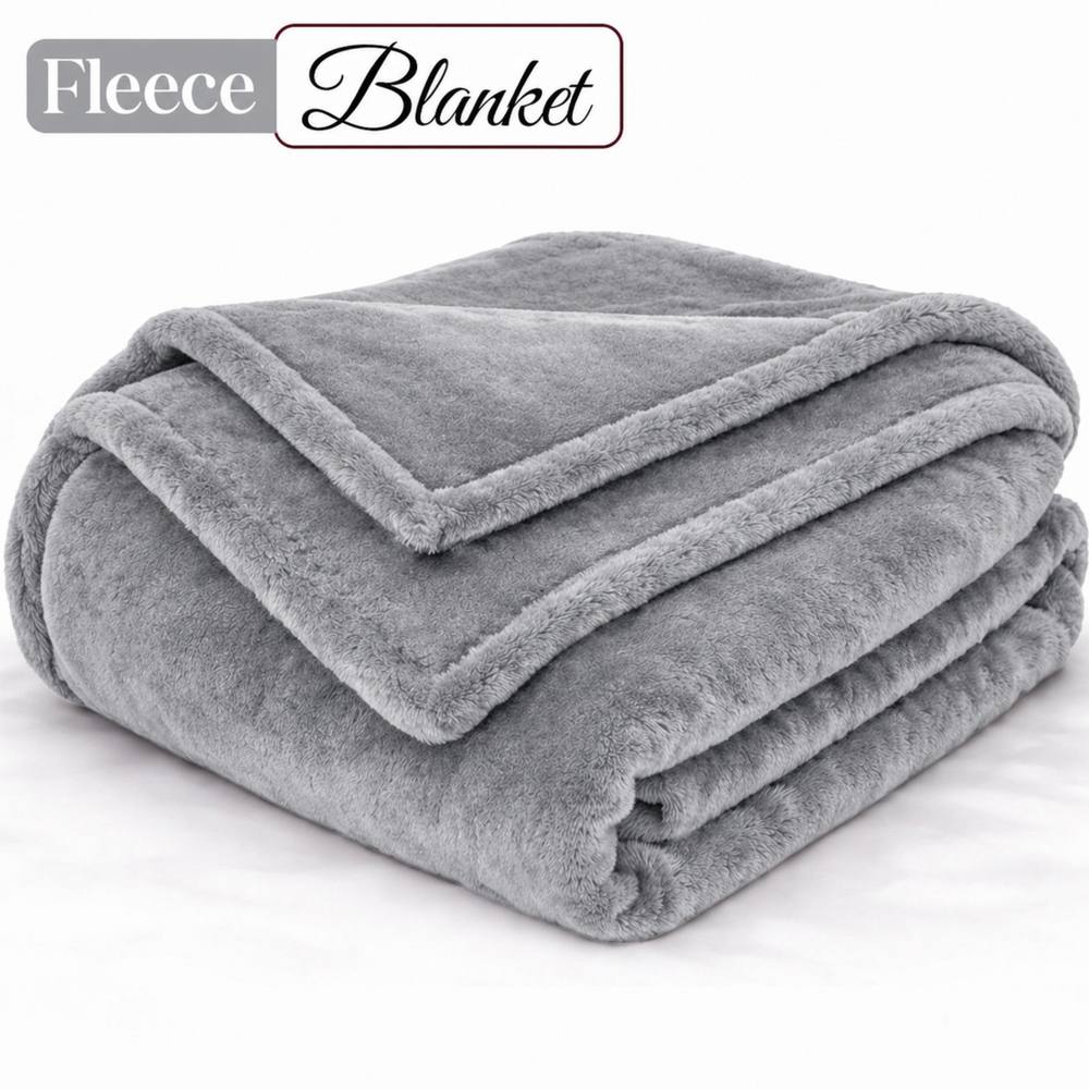 Pamposh Extra Large Flannel Fleece Blanket Reversible Bed & Sofa Throw in Silver