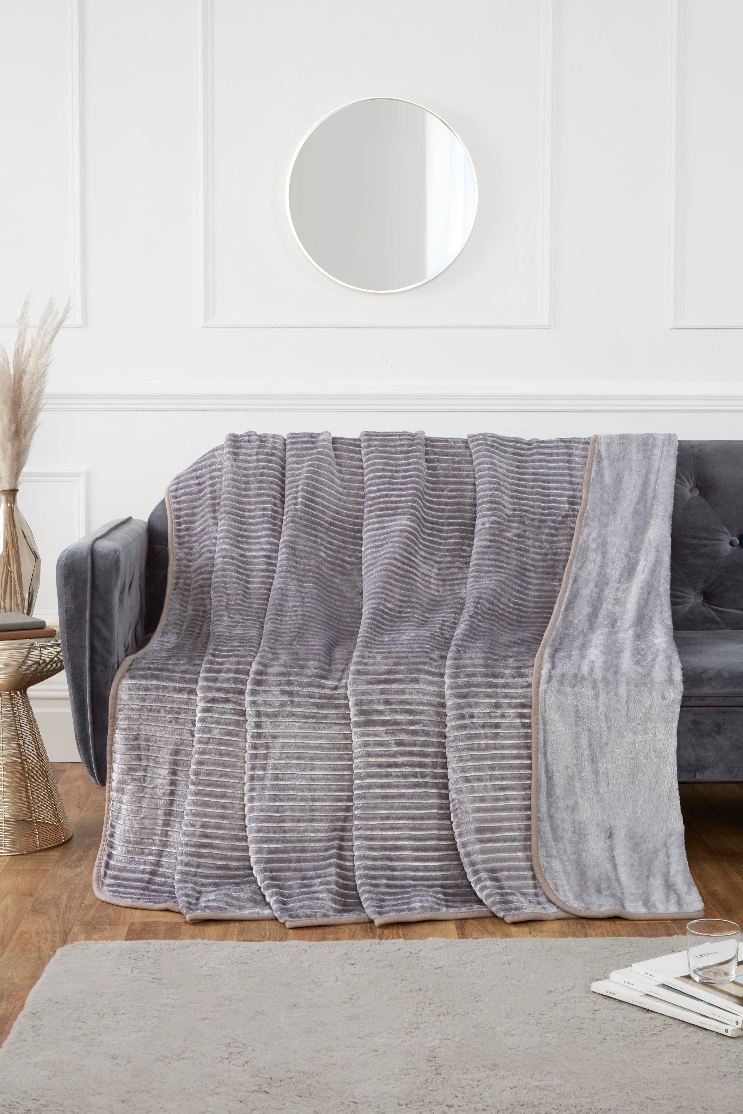 Rapport Home Ribbed Mink Faux Fur Blanket Throw in Silver