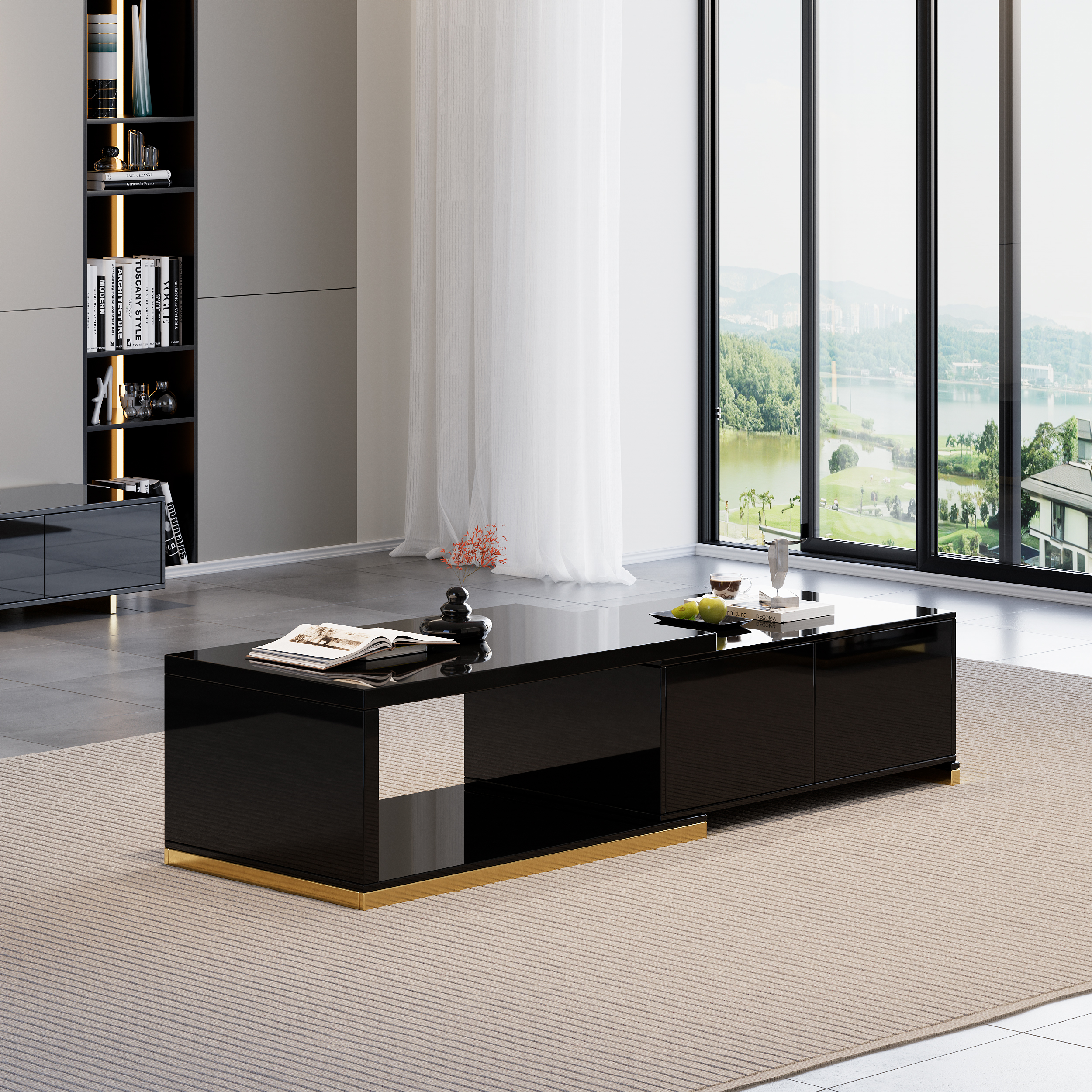 Mordel 39.4" Rectangle Wood Extendable Black Coffee Table