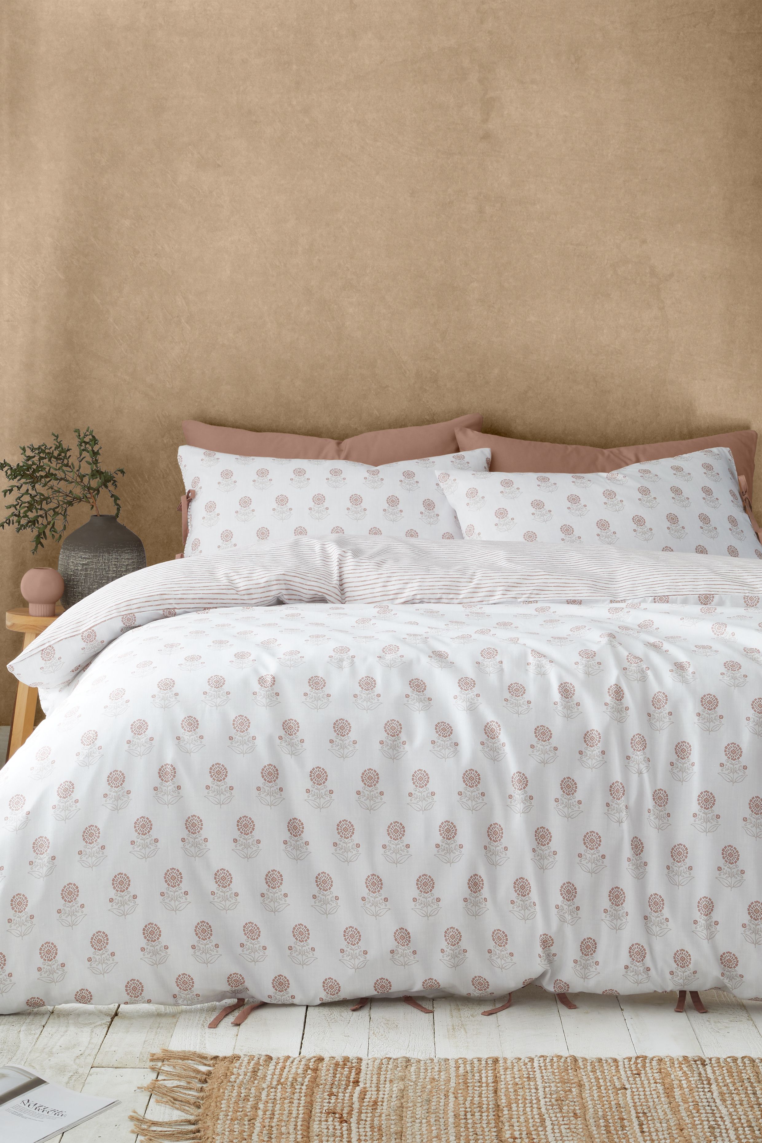 Pineapple Elephant 'Woodblock Floral' So Soft Duvet Cover Set in Terracotta