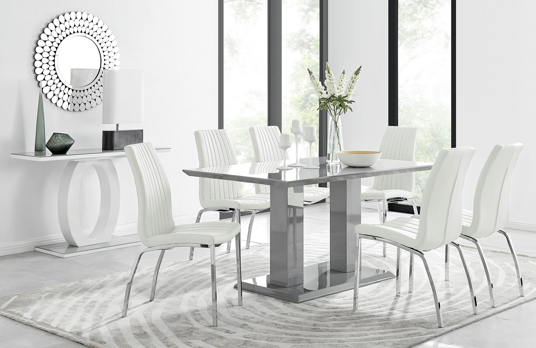 FurnitureboxUK Imperia 6 Grey Dining Table & 6 Isco Chairs in Off-White