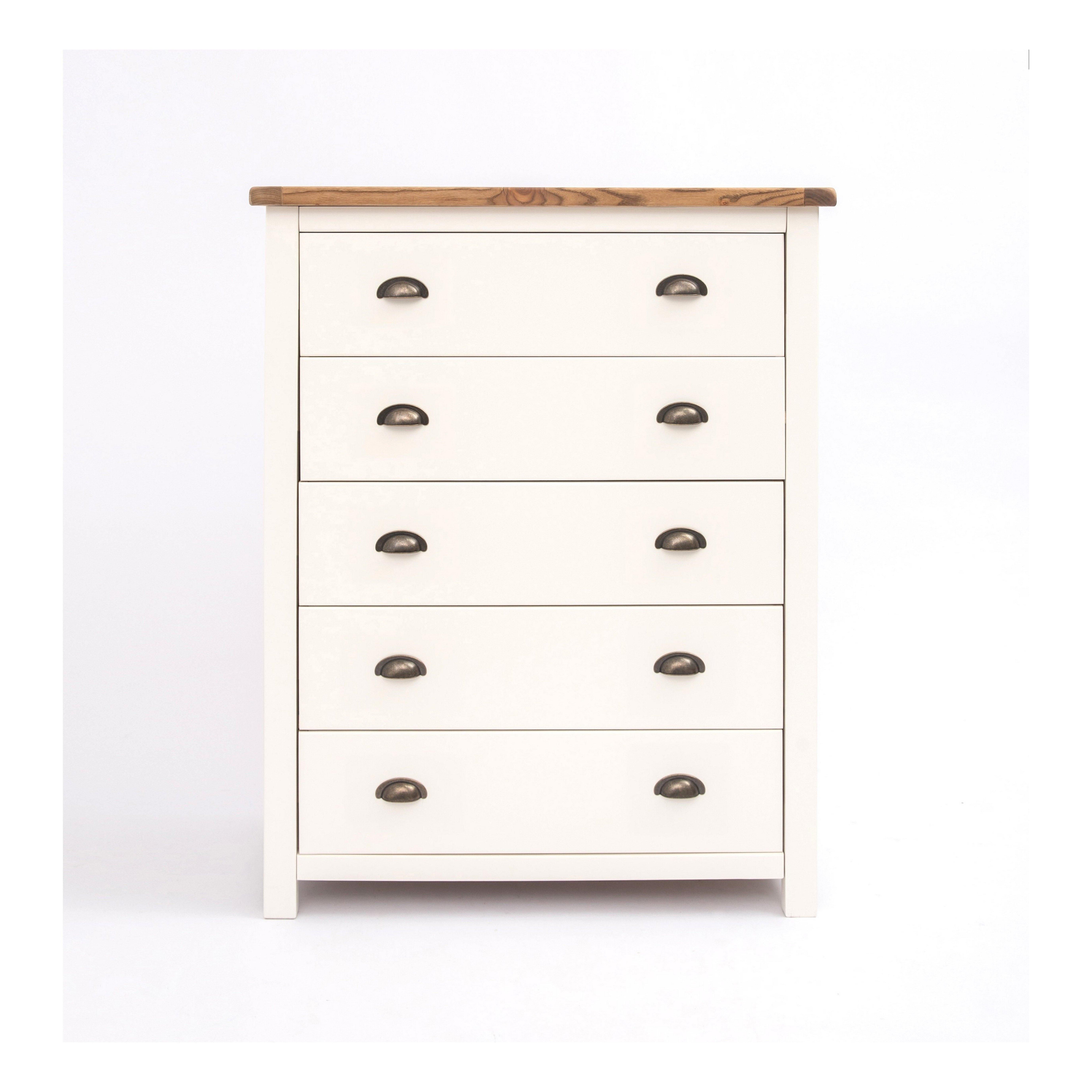 Cabinet Bits Lovere 5 Drawer Chest of Drawers Brass Cup Handle in Off-White