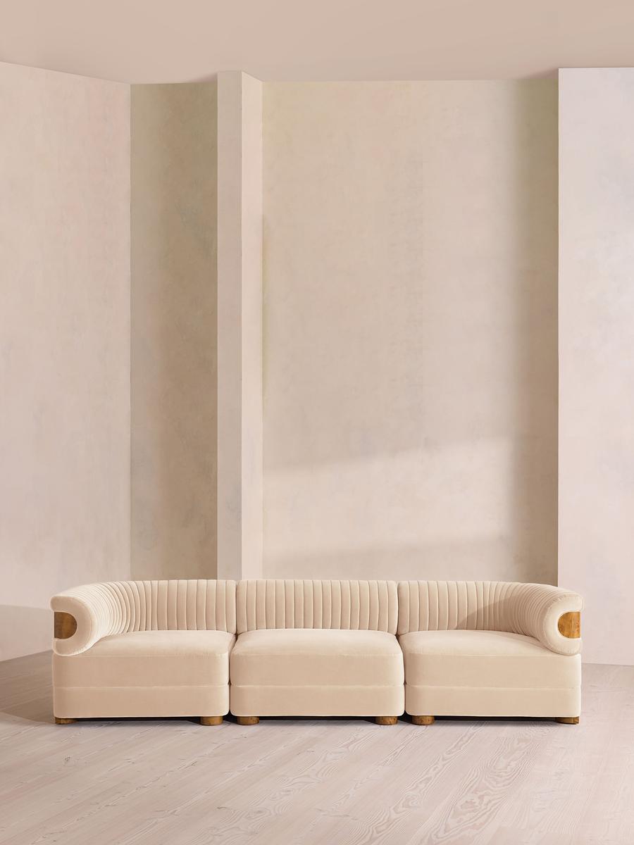 Caleb Modular Four Seater Sofa, Velvet, Porcelain, Dark Burl