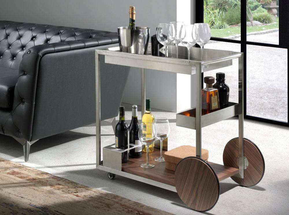 Angel Cerda Minibar Trolley Polished Steel & Walnut Veneer in Brown 3
