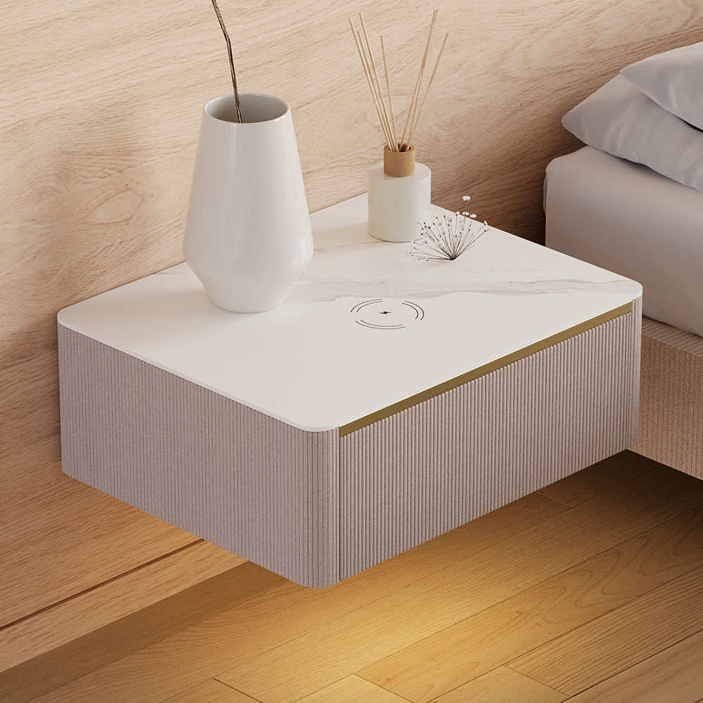 Modern Floating Corduroy Smart Bedside Table Bedside Table with Light