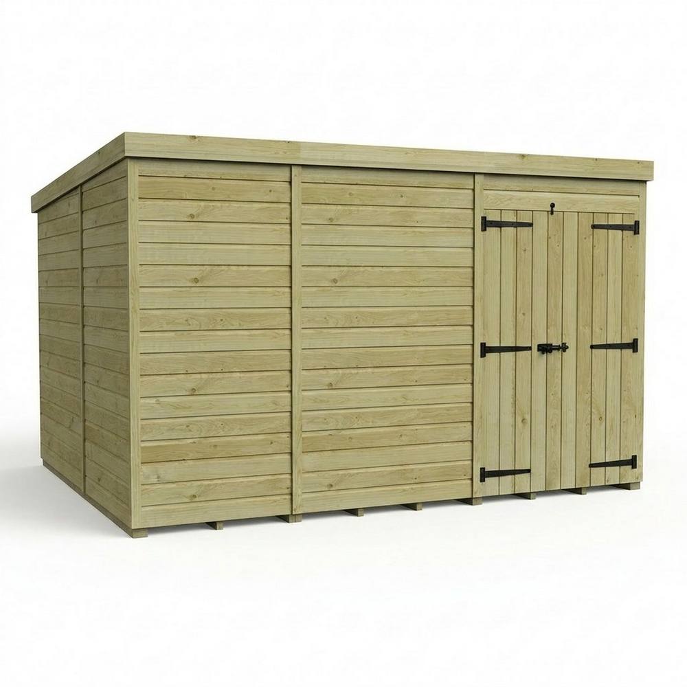 Buttercup Farm 11ft x 10ft Pent Garden Shed Double Door No Windows - Timber in Brown