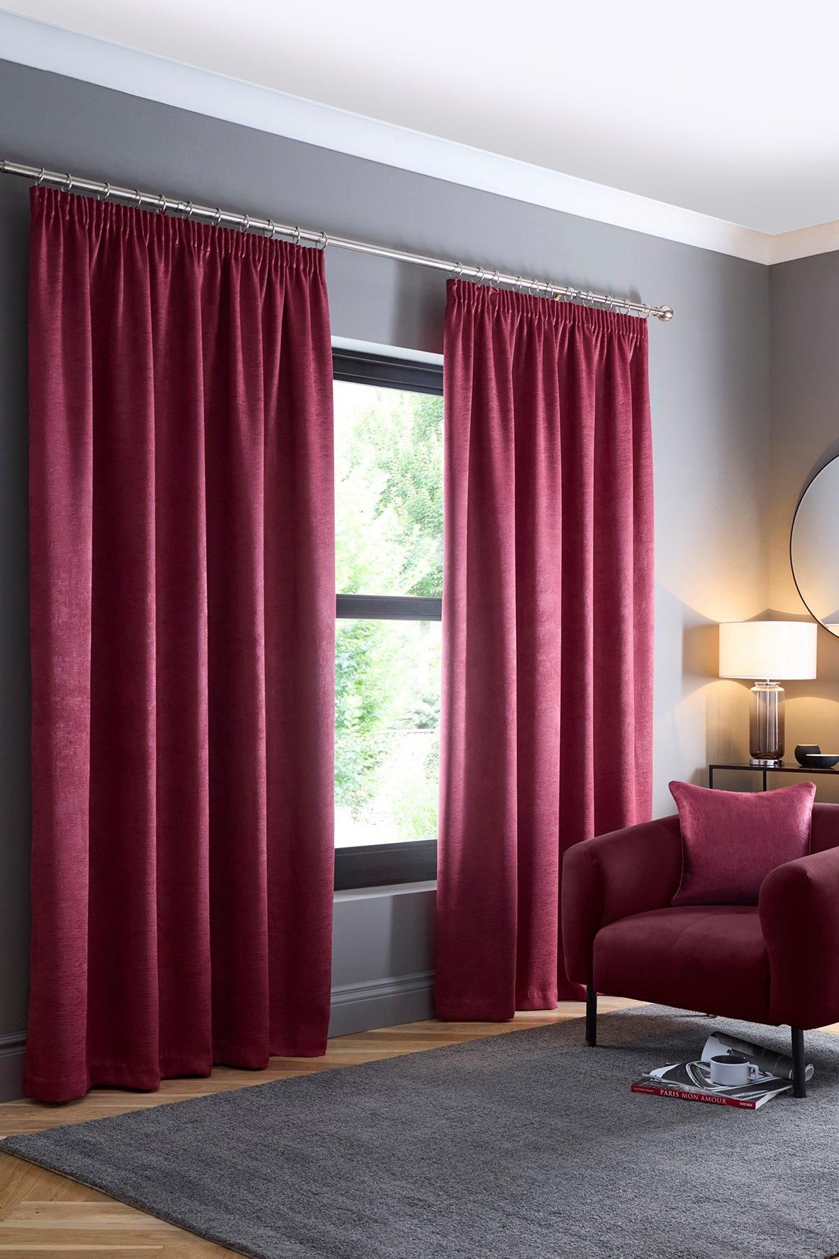 Fusion 'Galaxy' Pair of Light Reducing Thermal Effect Pencil Pleat Curtains in Wine