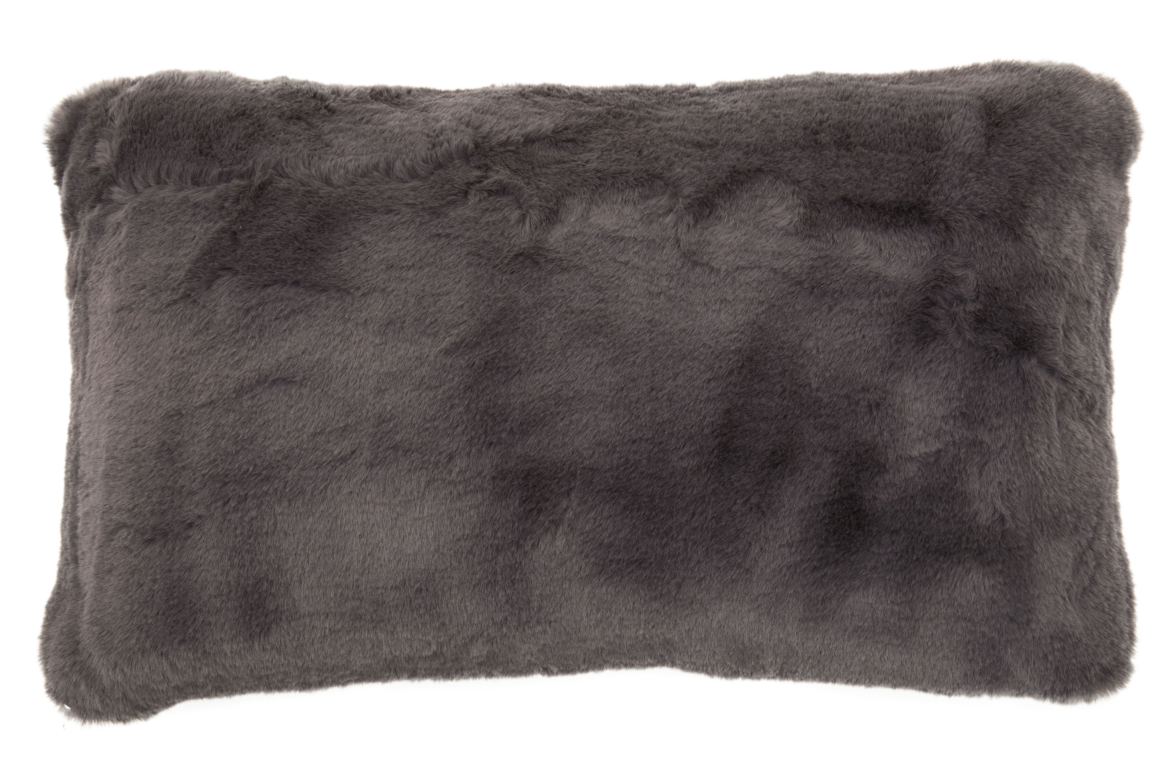 Orsina Rectangular Red Wine Faux Fur Cushion, Soft Feather Filled Decorative Cushion For Sofa & Bedroom in Grey