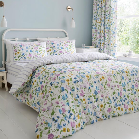 Dreams n Drapes Sweetpea Floral 100% Cotton Duvet Cover & Pillowcase Set
