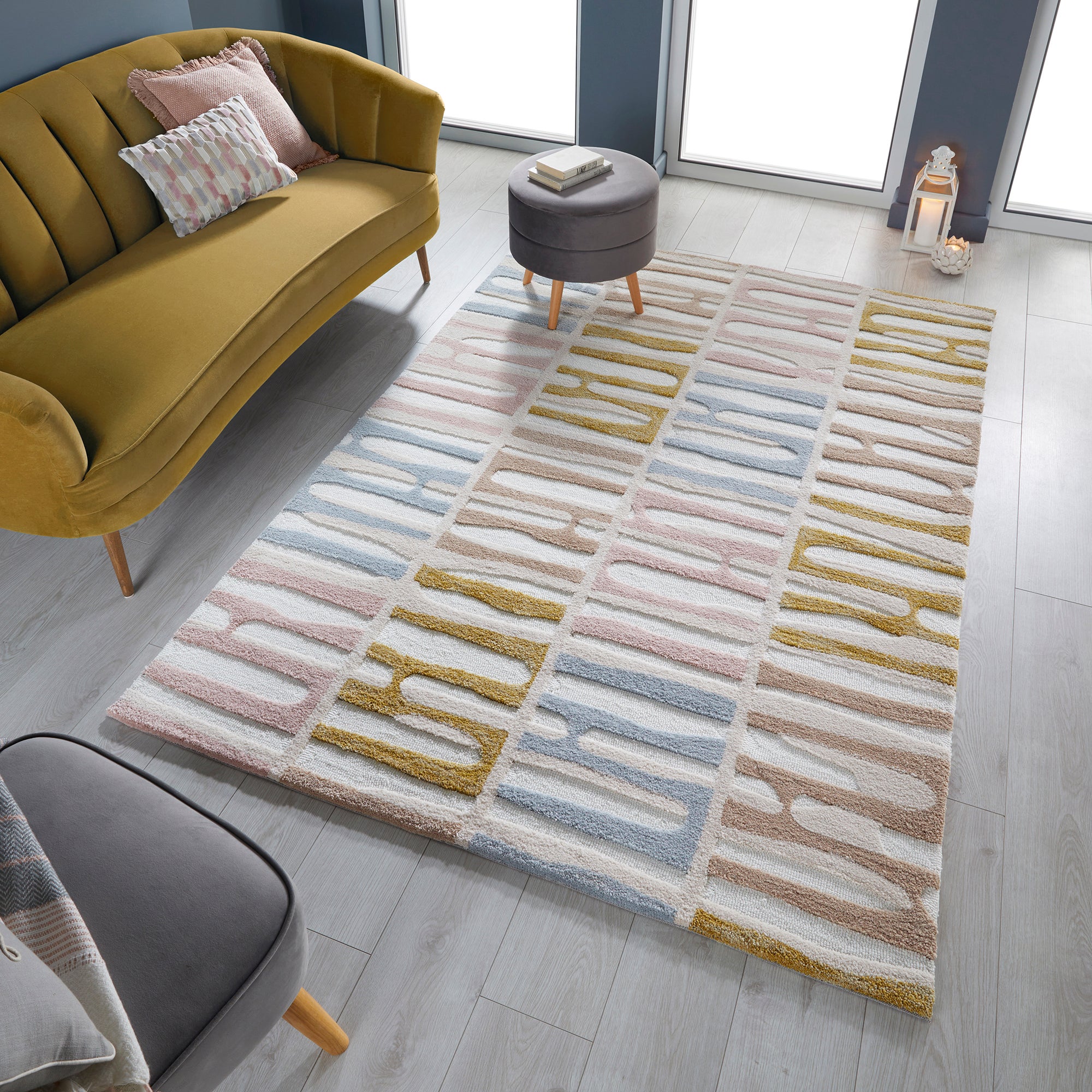 Abstract Stripe Rug Abstract Stripe Ochre Grey Blush