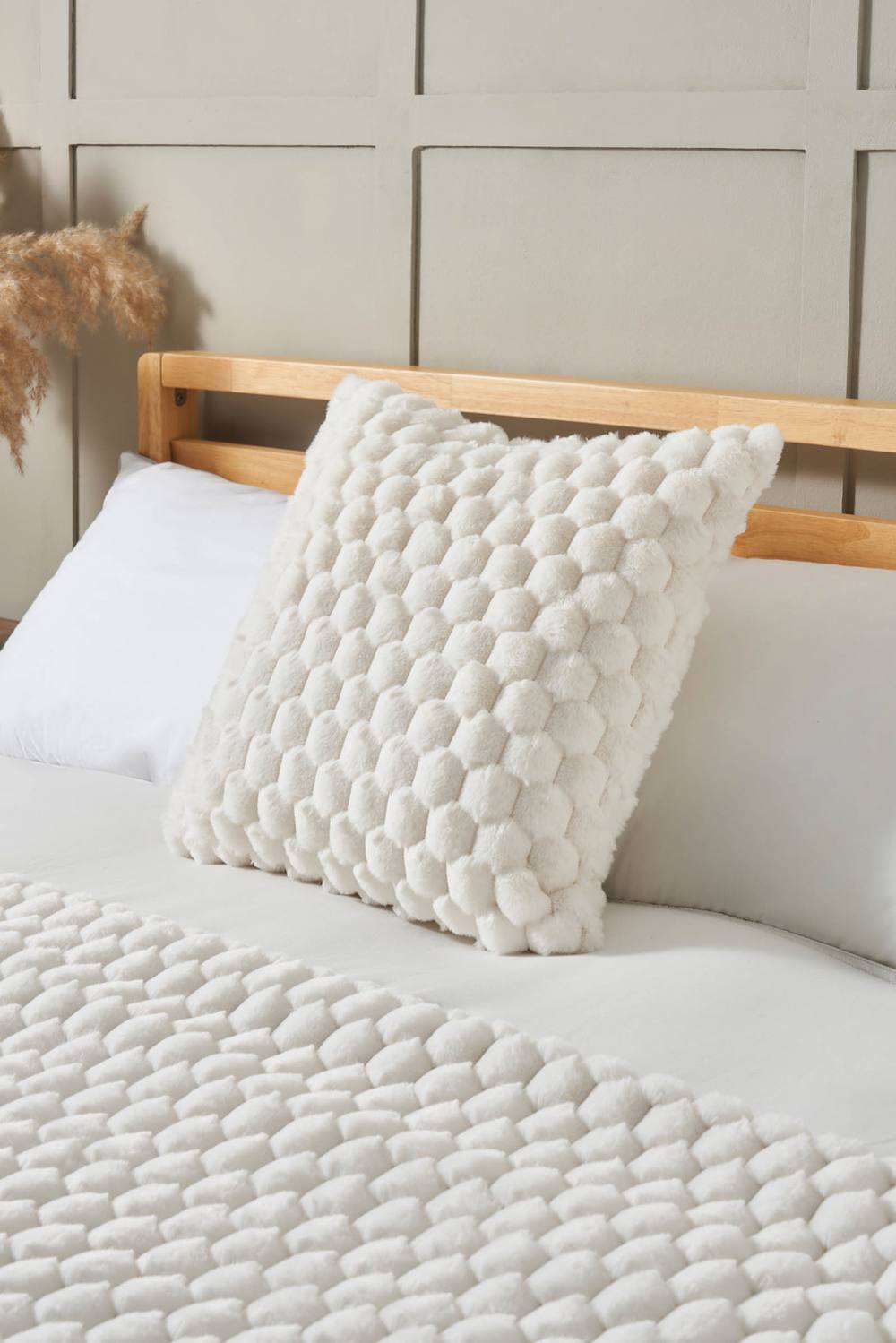 BHS Honeycomb Faux Fur Cushion in Cream