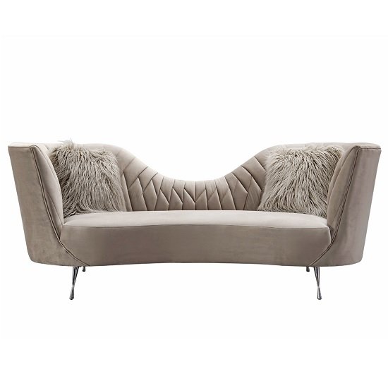 Bailey Fabric 3 Seater Sofa In Mink With Polished Metal Legs