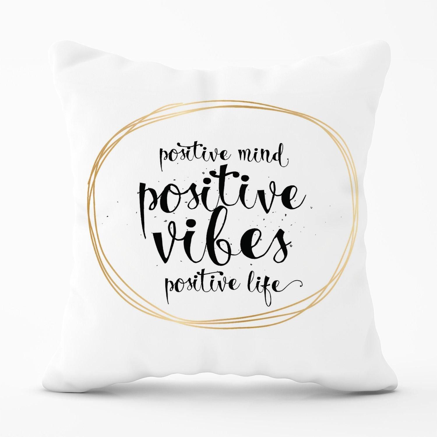 Warren Reed - Designer Positive Mind, Vibes, Life Outdoor Cushion in Black