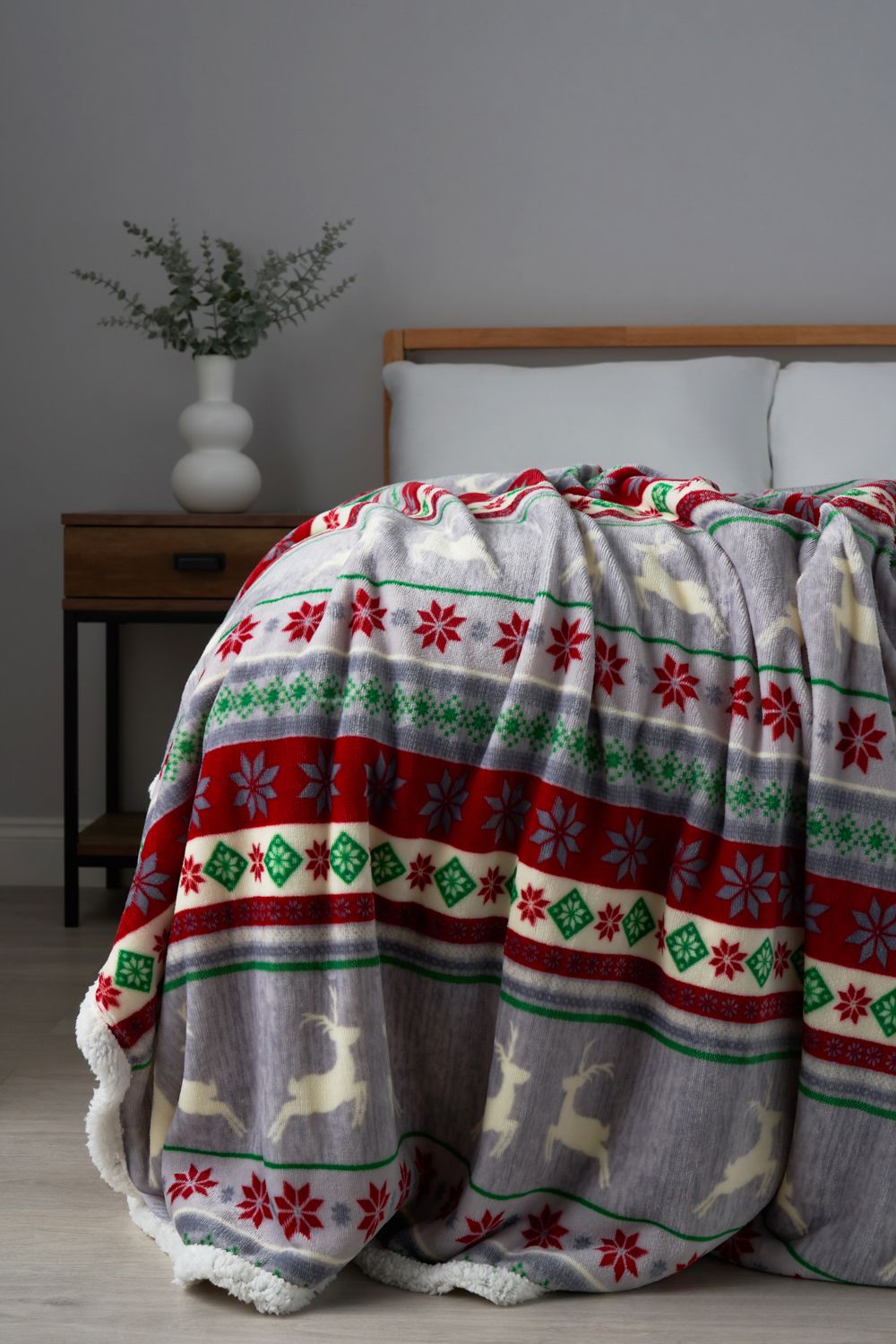 BHS Christmas Stag Stripe Throw in Grey