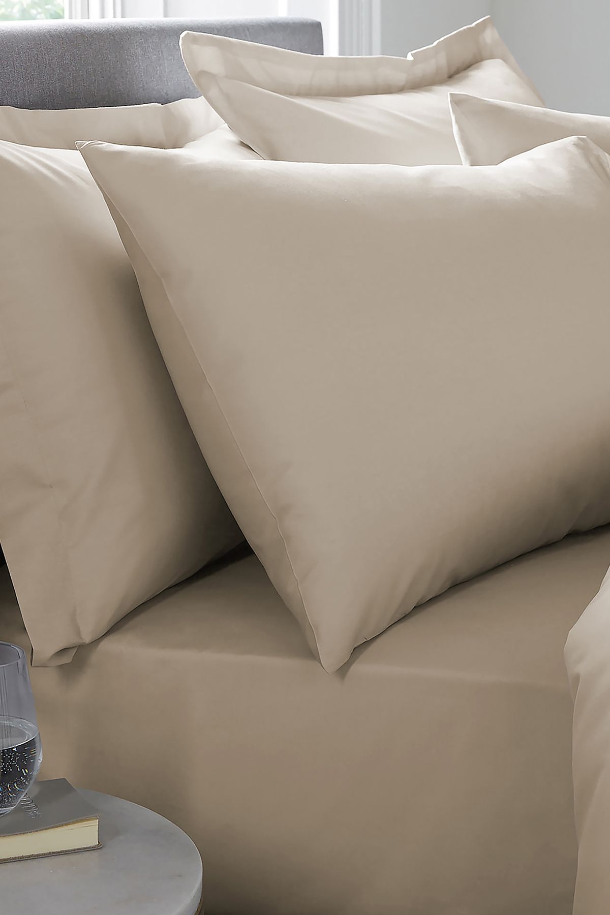 Appletree 'Premium 200TC Plain Dye' Hotel Quality 100% Percale Cotton Housewife Pillowcases (Pair) in Natural