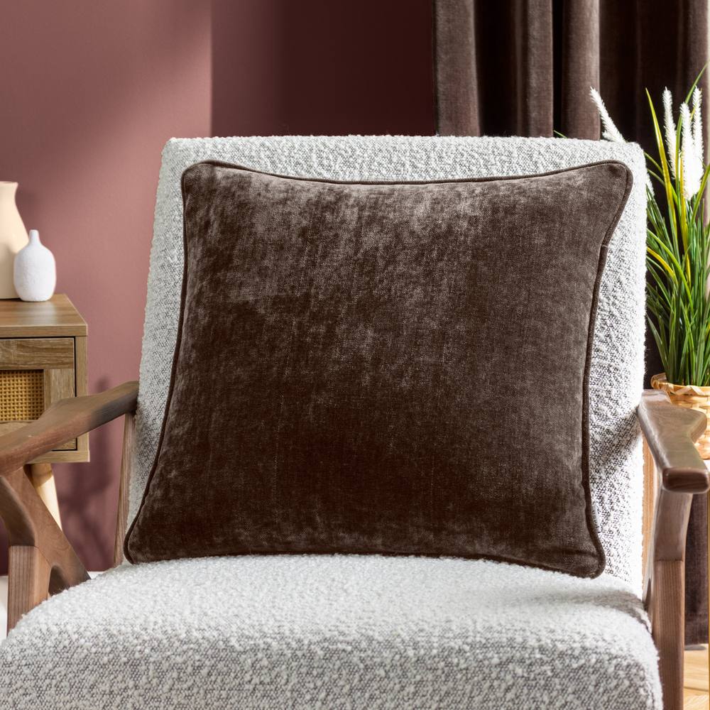 Yard Heavy Chenille Woven Piped Cushion in Brown