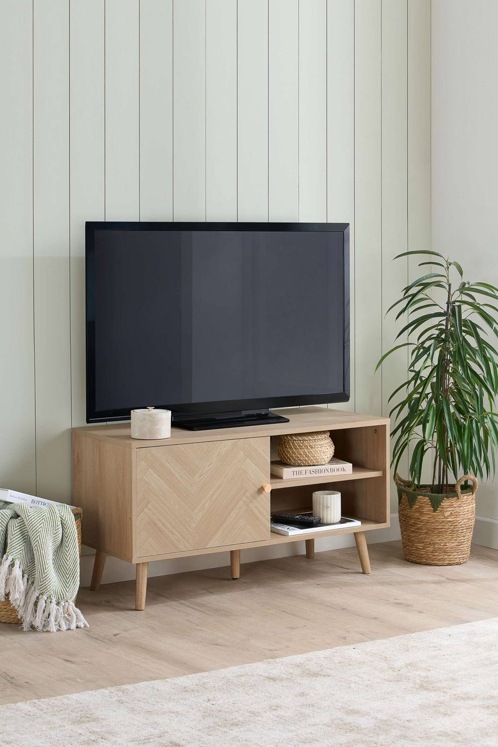 Birlea Herringford Small TV Unit Entertainment Stand Oak Parquet Design in Brown