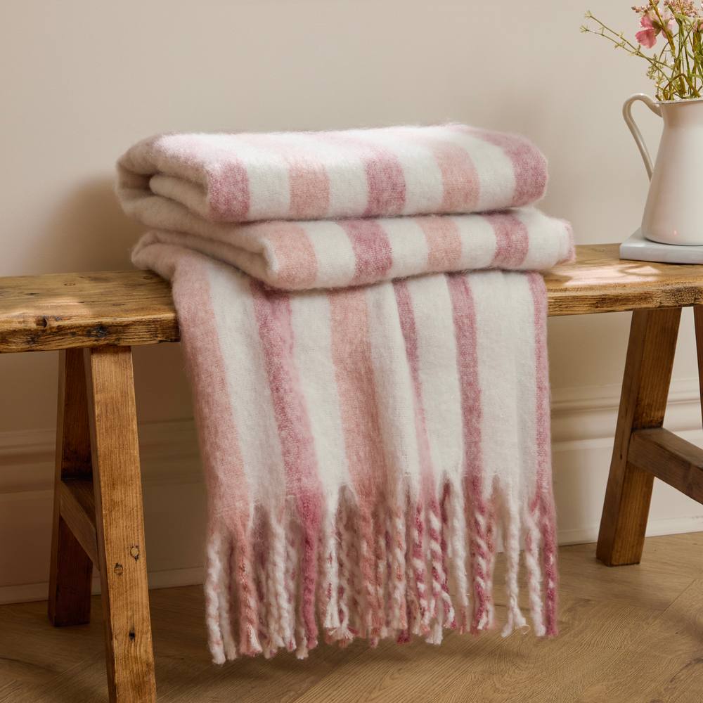 Wylder Beechwood 100% Cotton Woven Stripe Throw in Pink