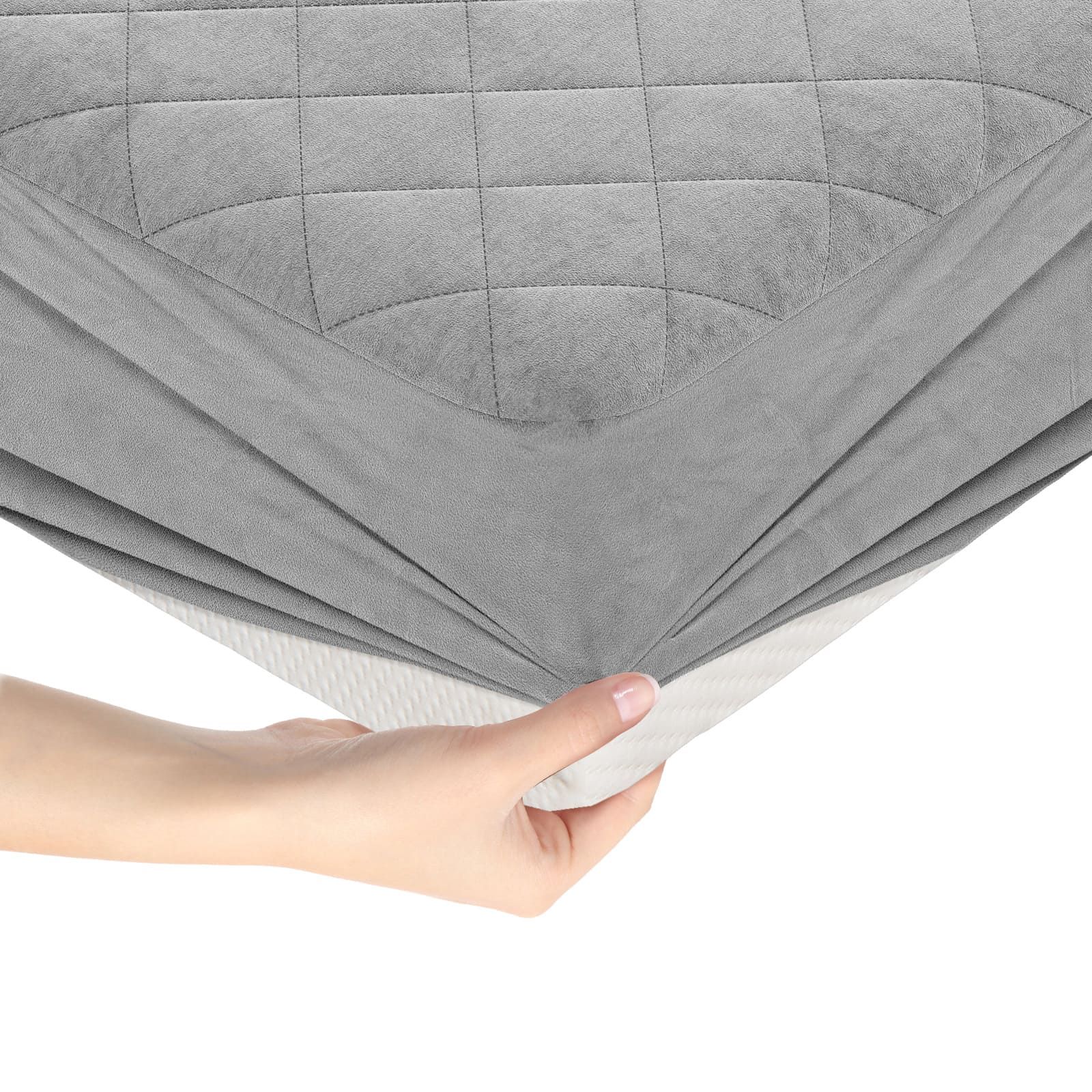 Costway Super King Size Mattress Protector Super Soft Velvet Mattress Topper in Grey