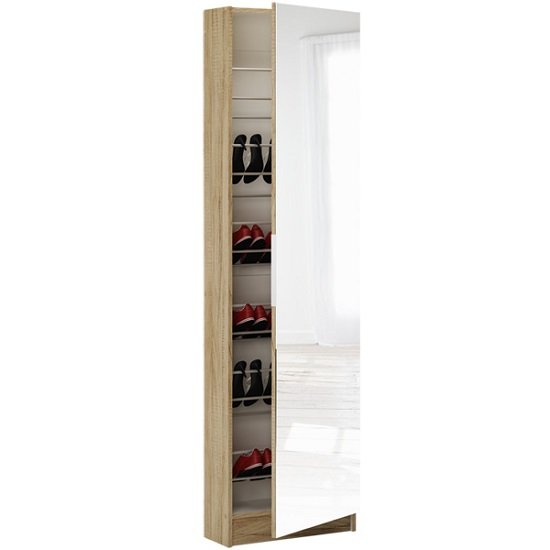Steiner Mirrored Shoe Cabinet In Brushed Oak And Pearl White