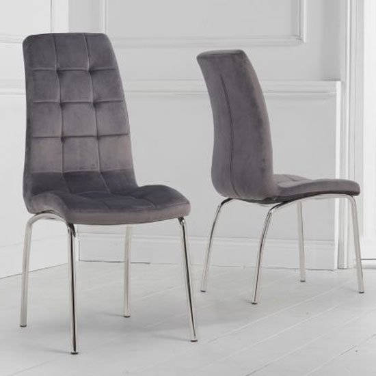 California Grey Velvet Dining Chairs In A Pair