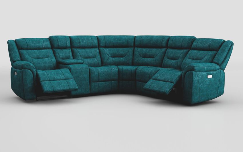 Blue Fabric Ainsdale 2 Corner 2 Power Sofa with Console