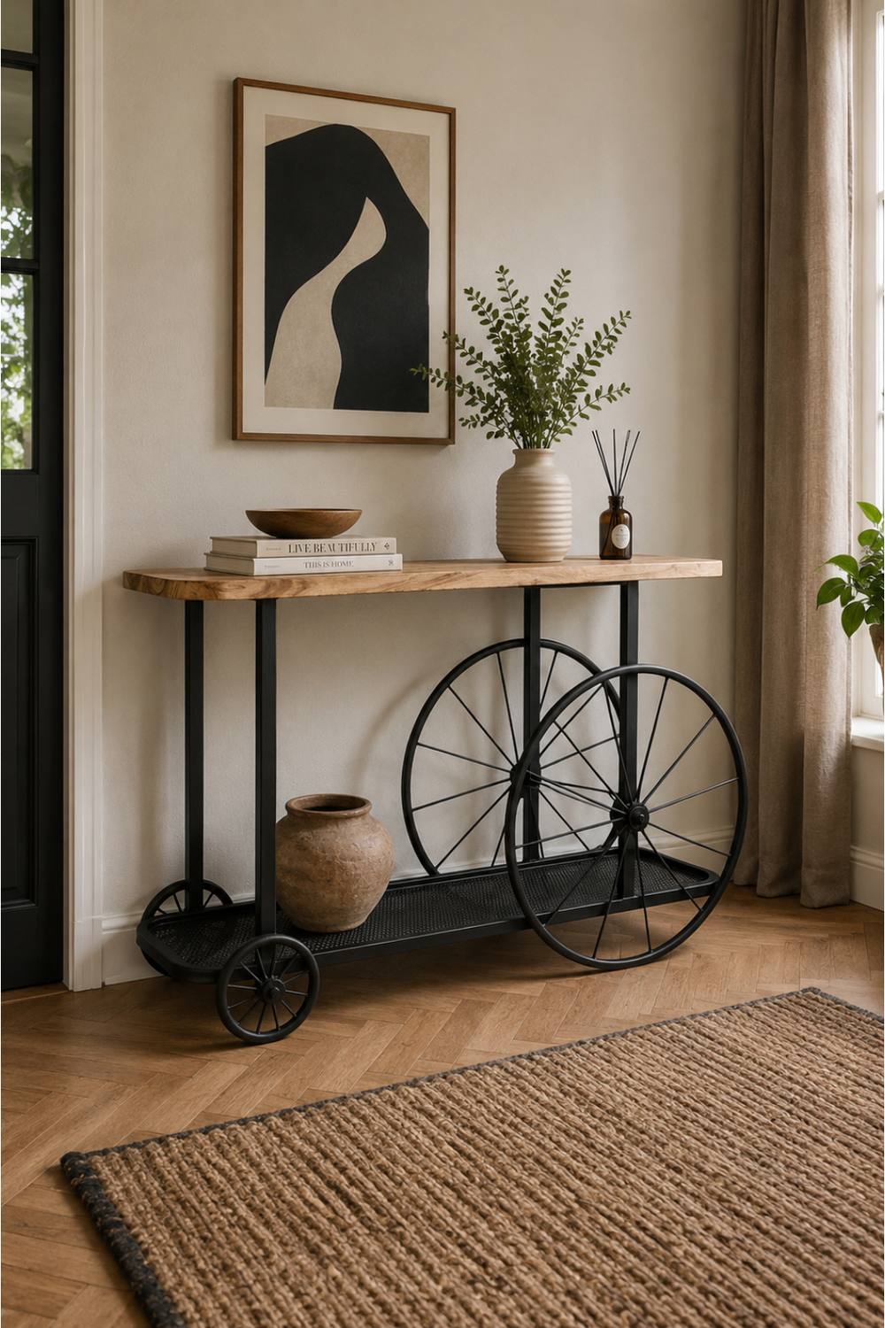 IH Design Launceston Mango Wood Console Table with Reclaimed Metal Base in Brown