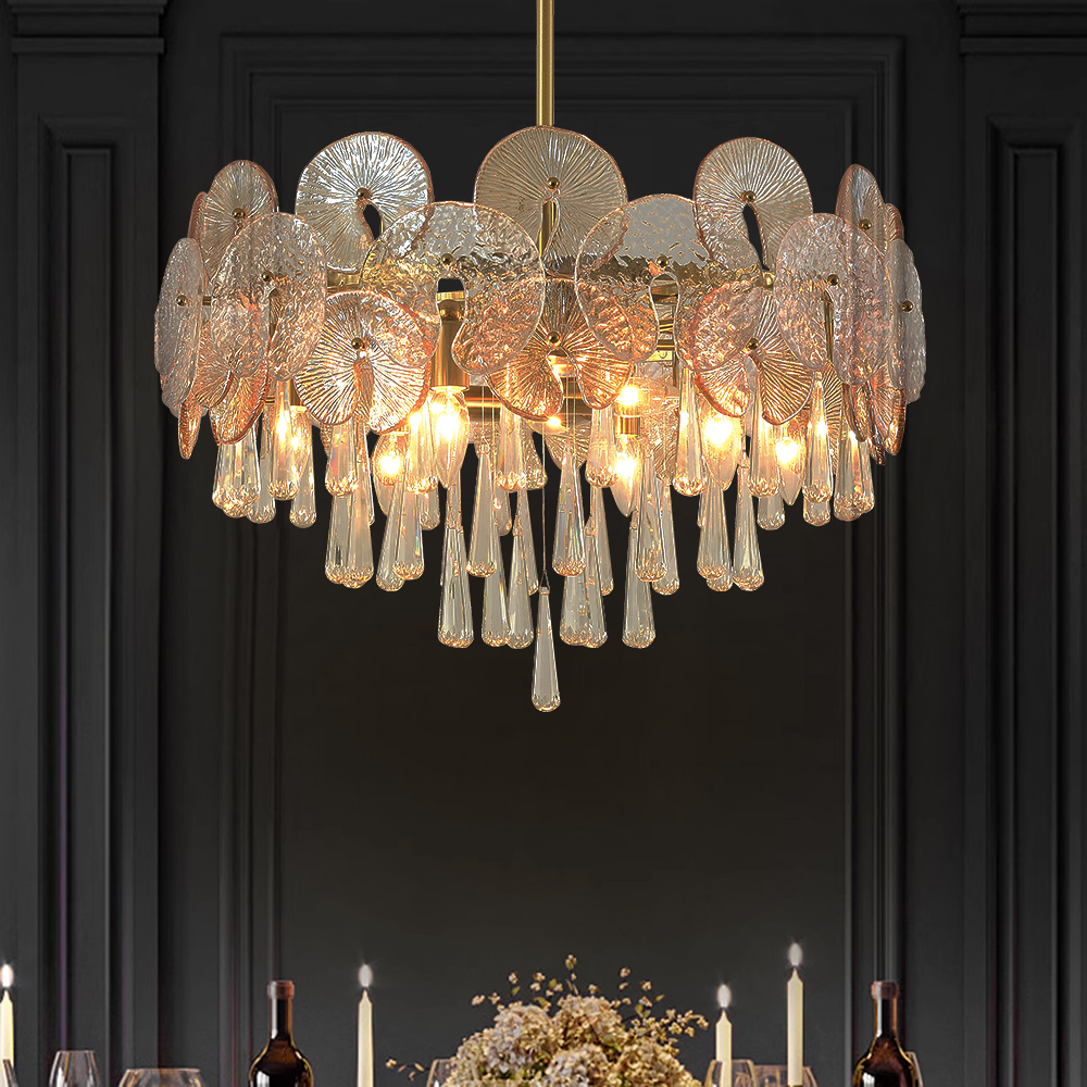 Glam 9-Light Crystal 5 Tiered Chandelier Gold Pendant Lights for Living Room