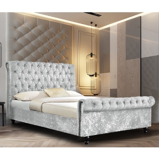 Ashland Crushed Velvet Small Double Bed In Silver