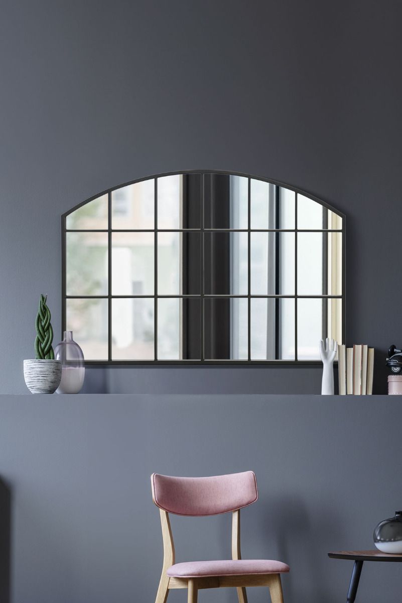 MirrorOutlet Black Framed Arched Wall Over Mantle Mirror 43" X 29" (110CM X 75CM)
