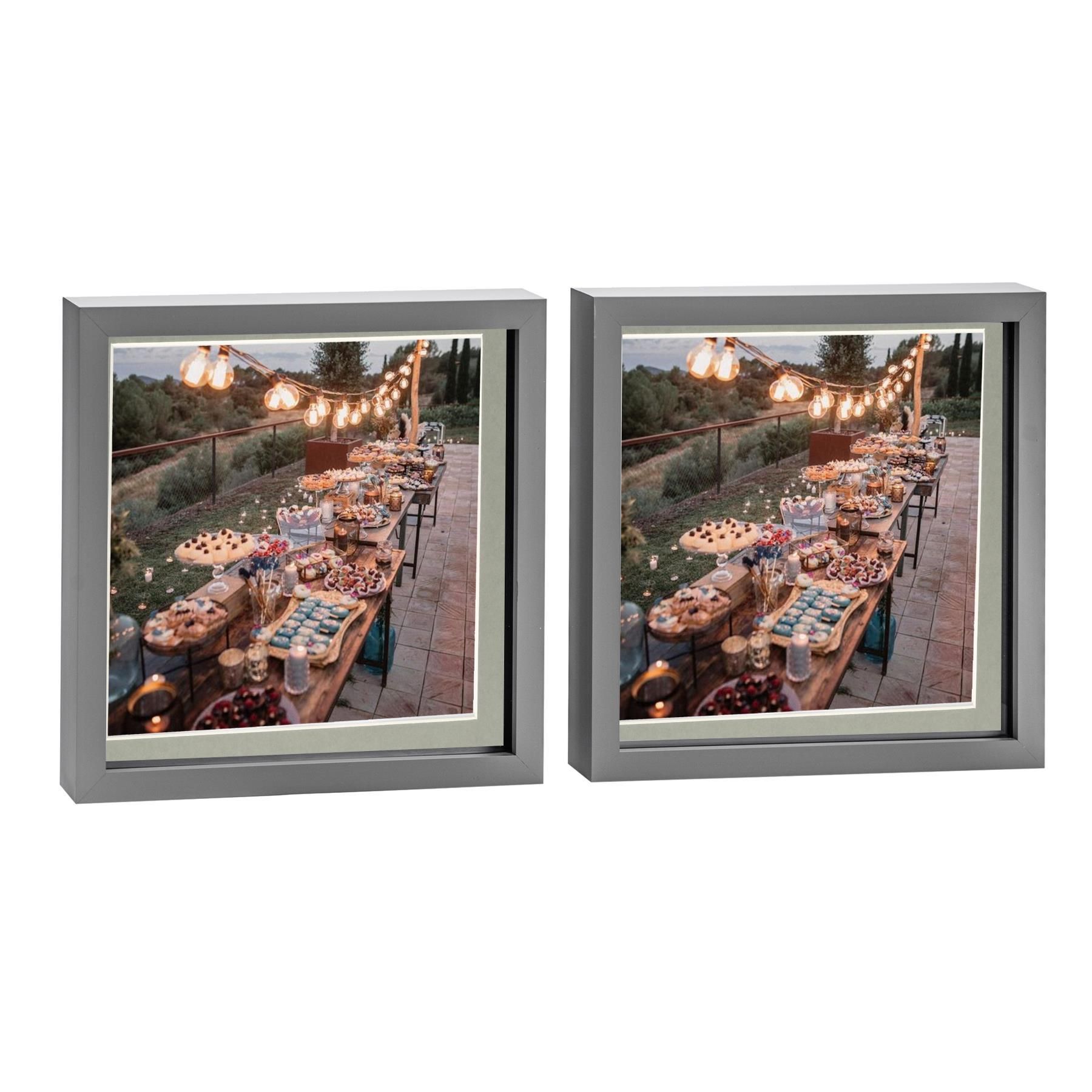 Nicola Spring 3D Box Photo Frames - 10 x 10" with 8 x 8" Mount - Black Mount - Pack of 2 in Grey