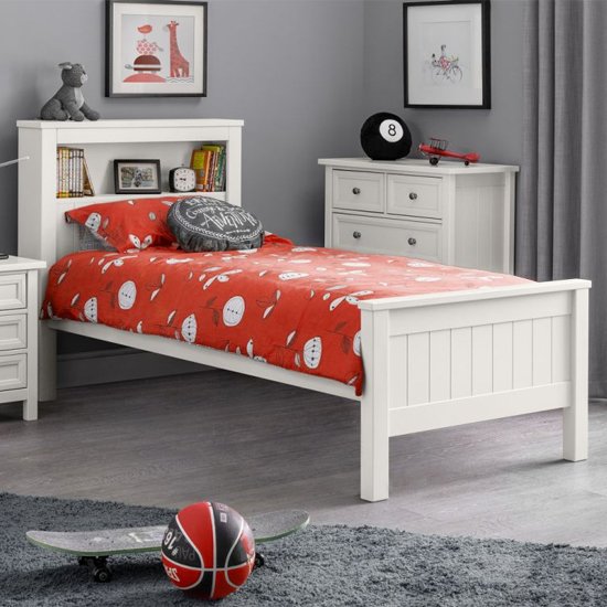 Maine Wooden Double Bed In Surf White With Bookcase
