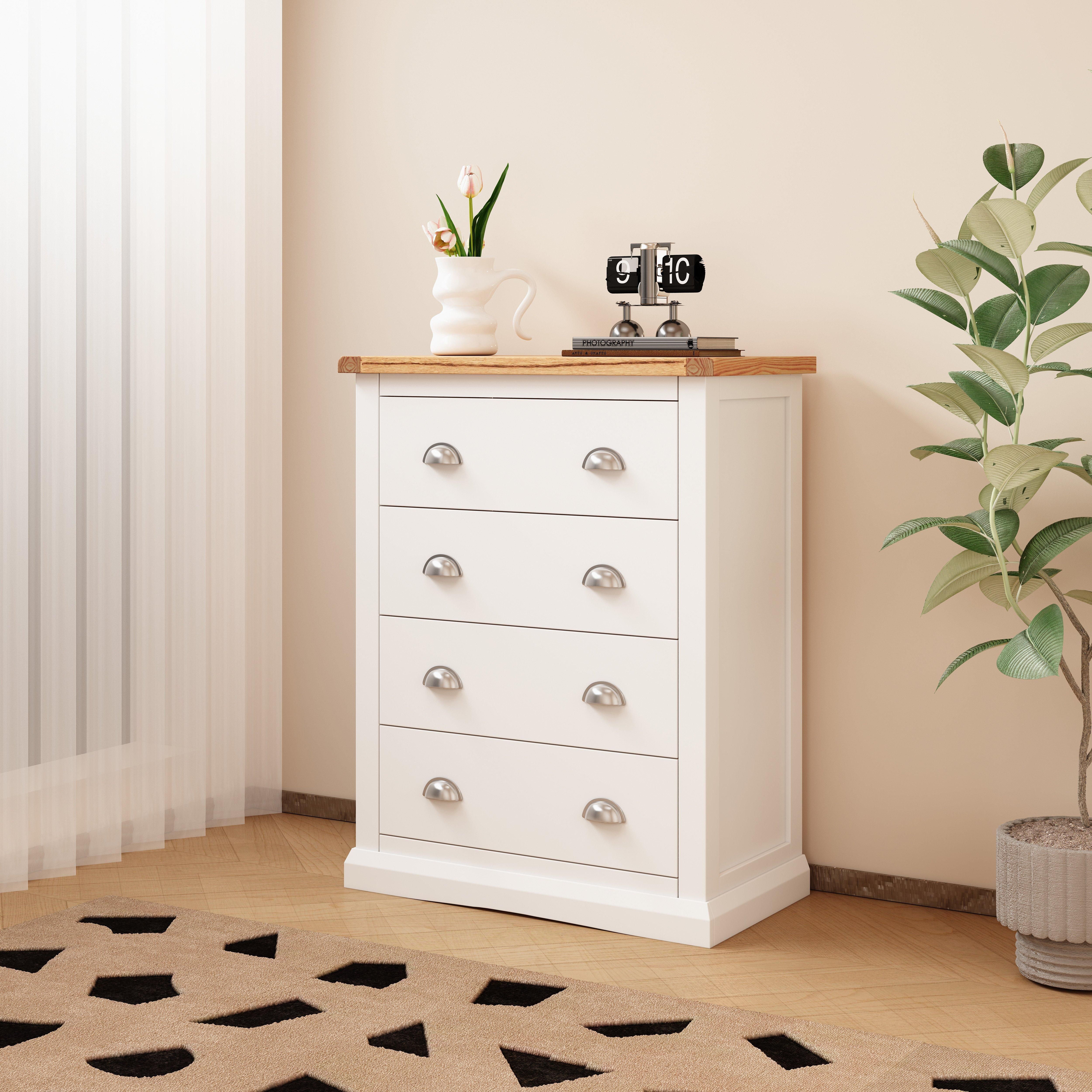 Cabinet Bits Cosenza 4 Drawer Chest of Drawers Chrome Cup Handle in Off-White