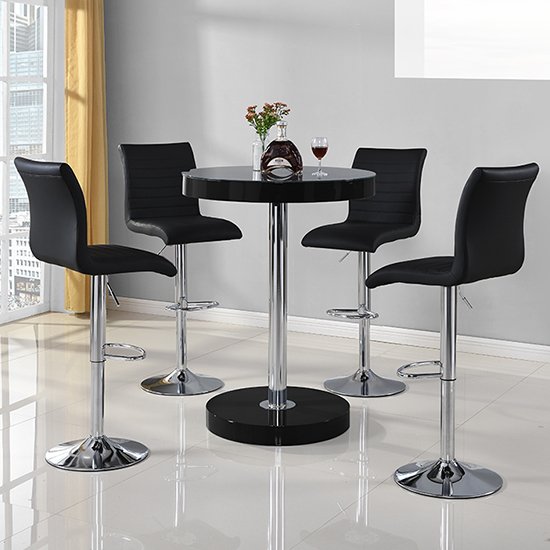 Havana Round Bar Table In Black With 4 Ripple Bar Stools