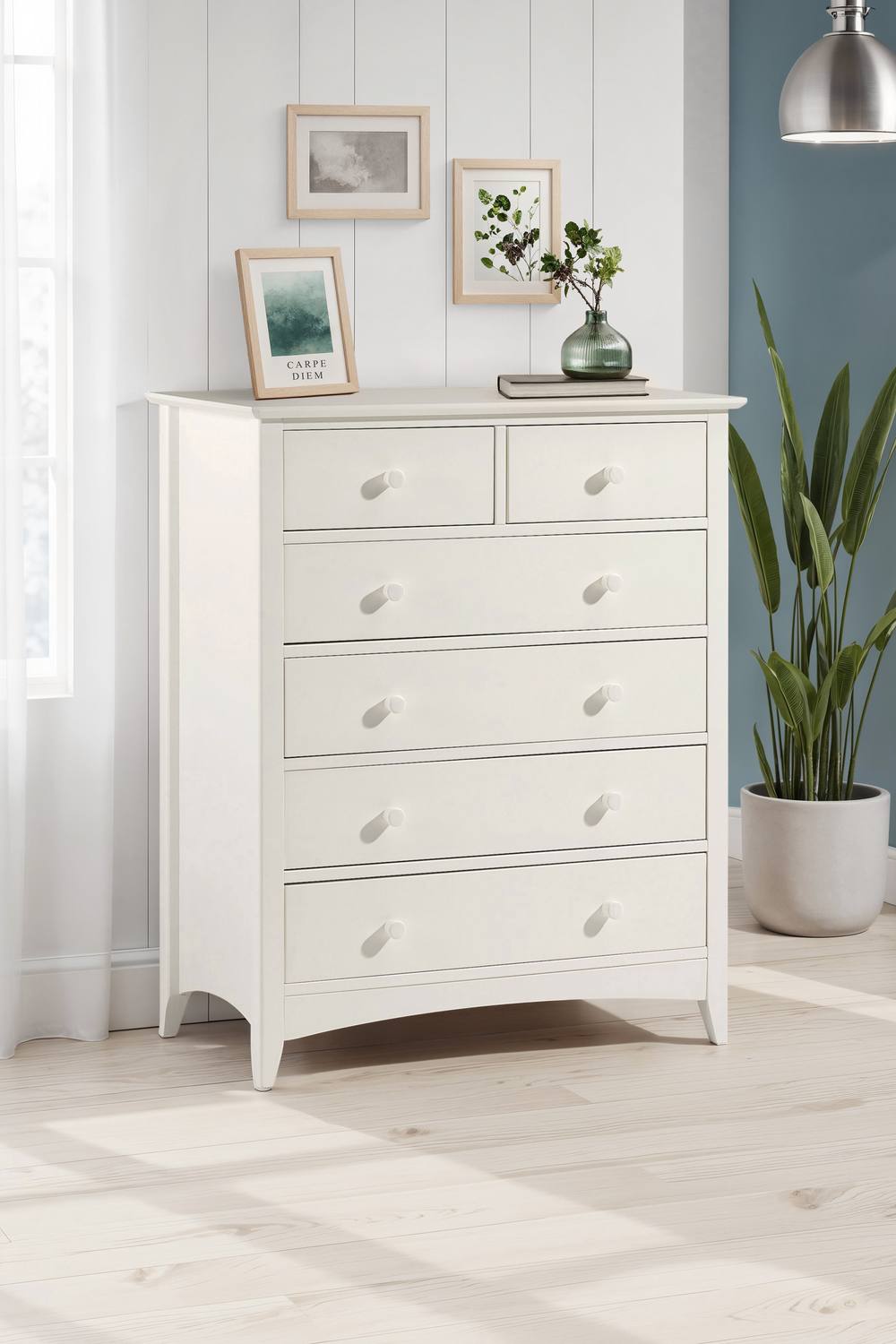 Julian Bowen Cameo 6 Drawer Chest (4+2) in Warm White