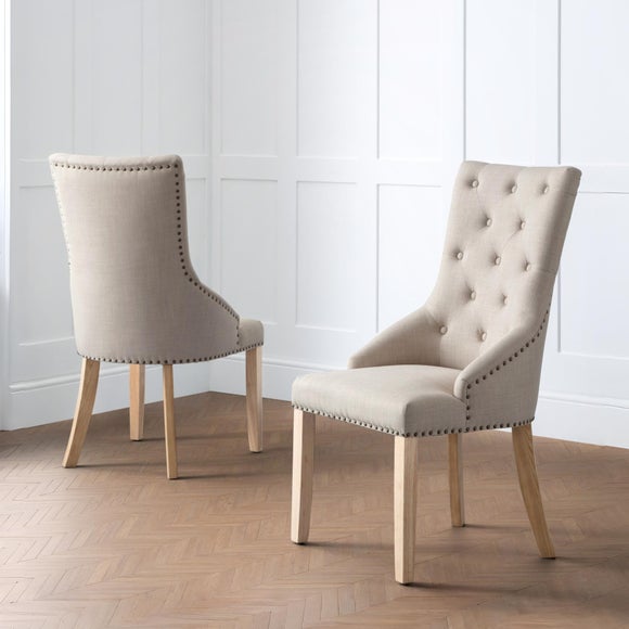 Loire Set Of 2 Button Back Dining Chairs, Linen