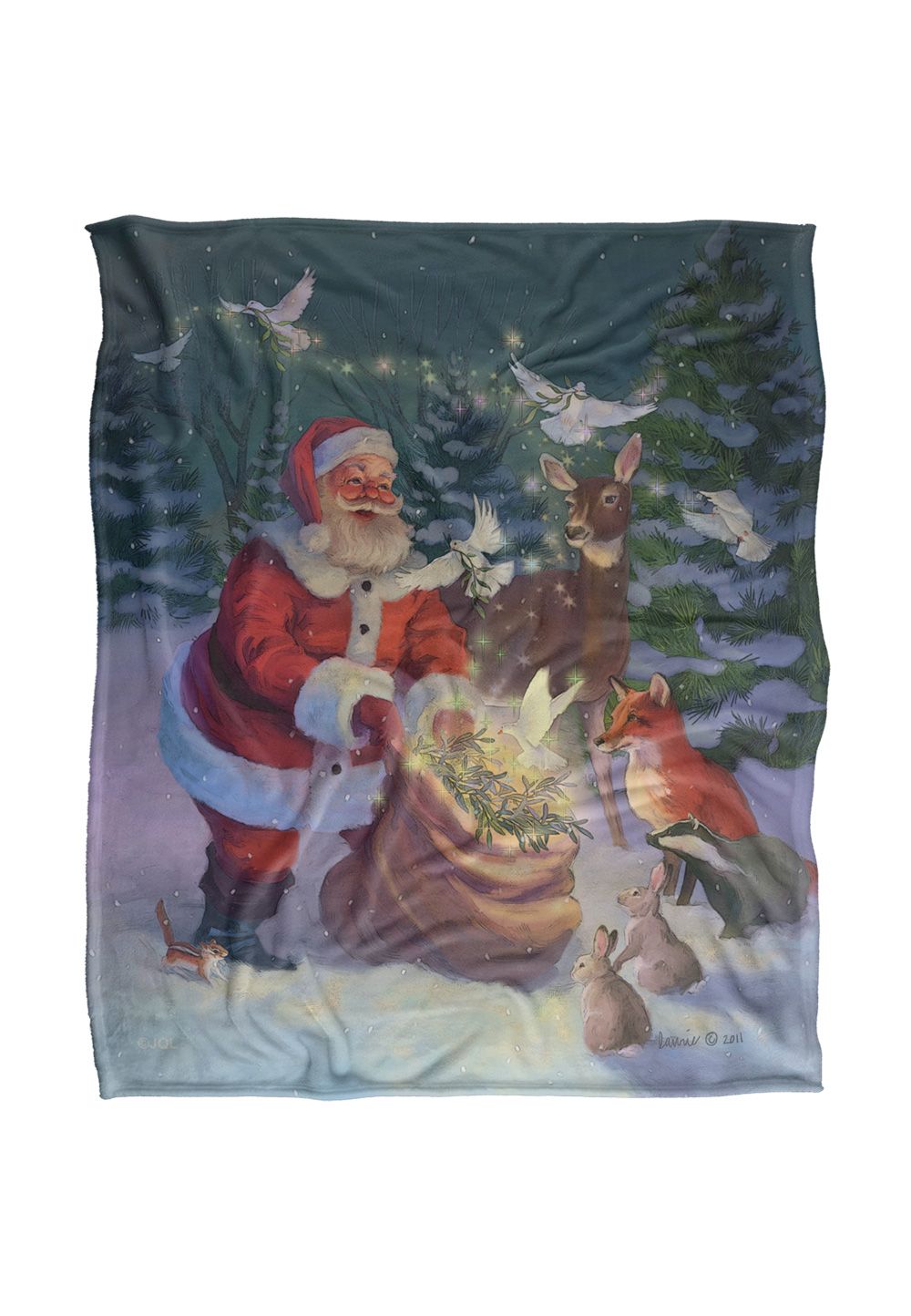 JQ Licensing Lc Christmas Santa Peaceful Gifts Silky Touch Super Soft Throw Blanket 152 X 127 cm in White