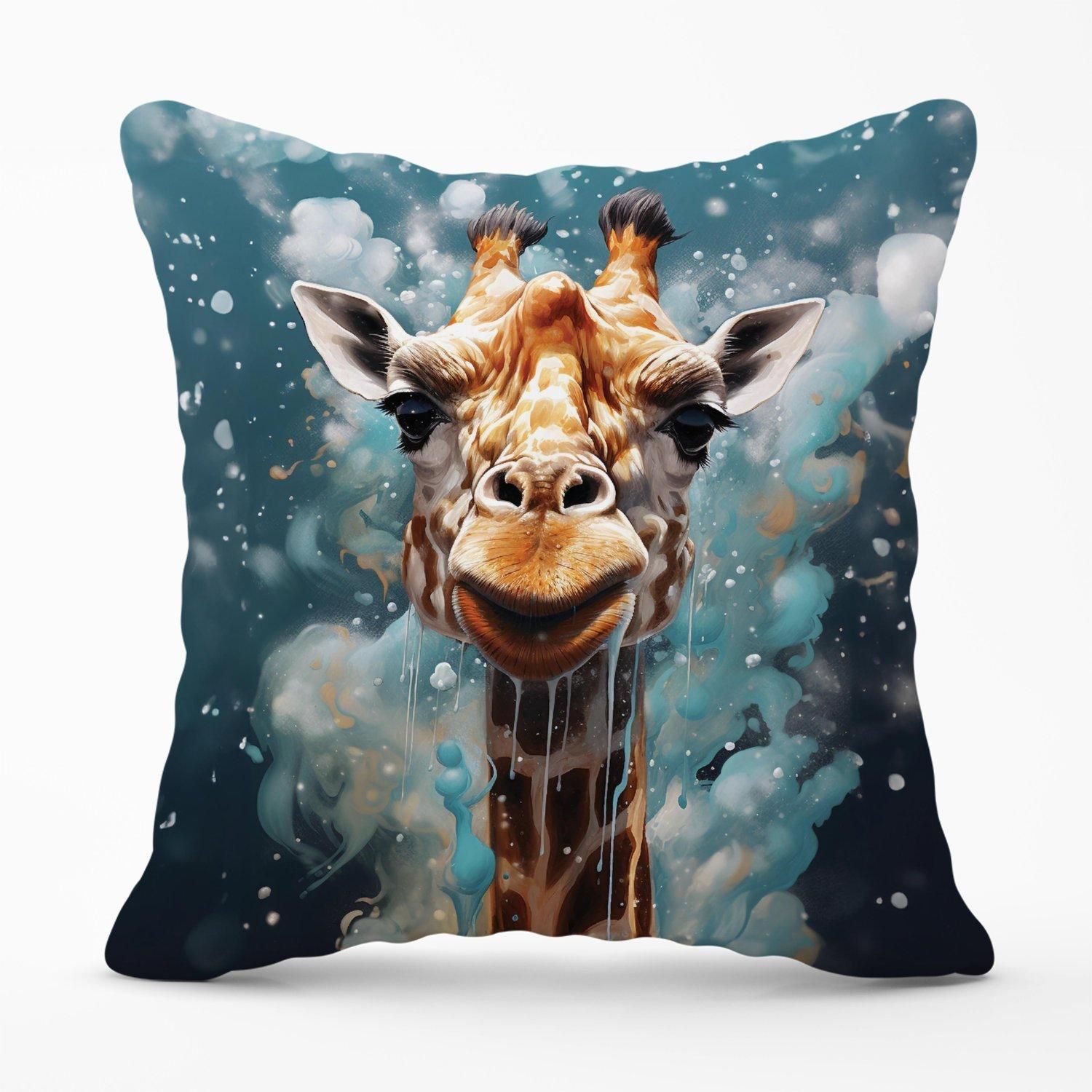 Warren Reed - Designer Splashart Giraffe Face Outdoor Cushion in Grey