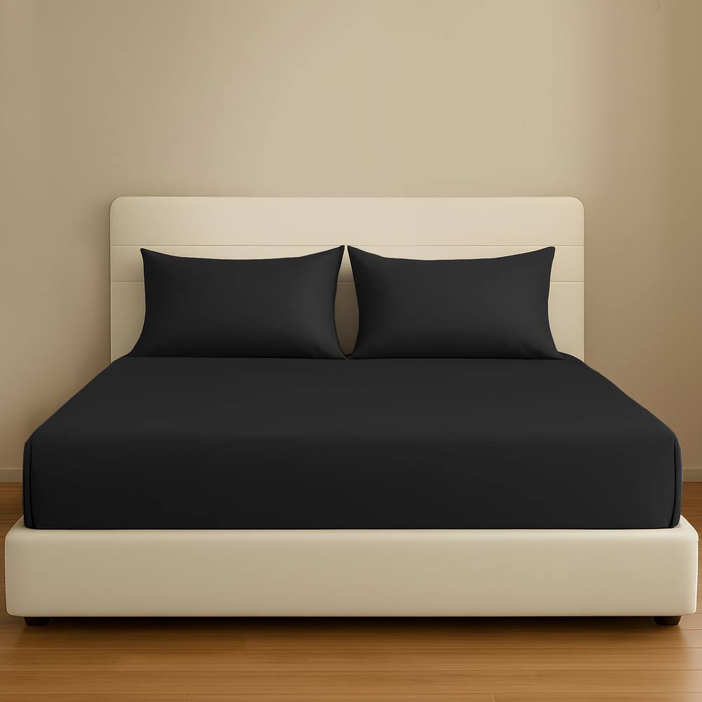 Pamposh 35cm Extra Deep Pocket Egyptian Cotton Fitted Sheet in Black