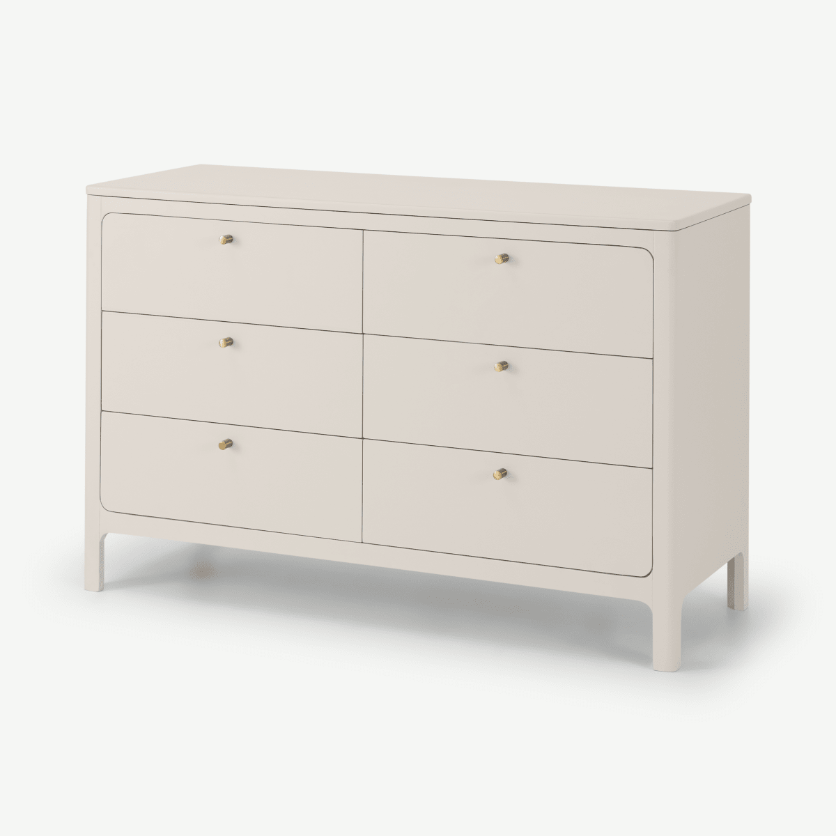 Bromley Wide Chest of Drawers, Warm Ecru with Brass Handles