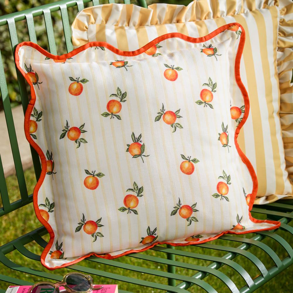 Furn Fruits Oranges Striped Outdoor Cushion in Yellow