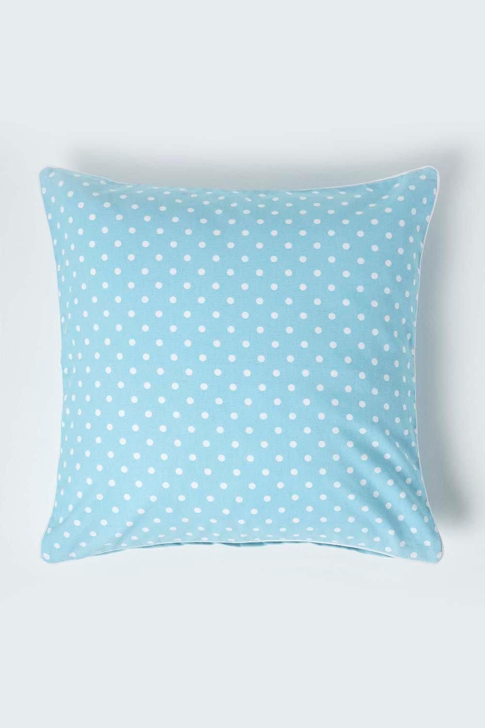 Homescapes Cotton Polka Dots Cushion Cover in Blue