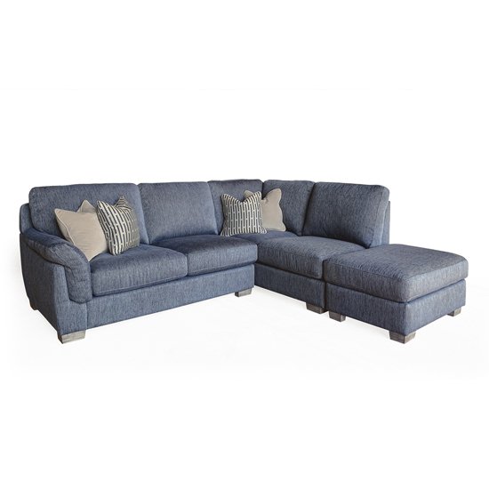 Beckett Right Corner Fabric Sofa In Blue With 4 Scatter Cushions