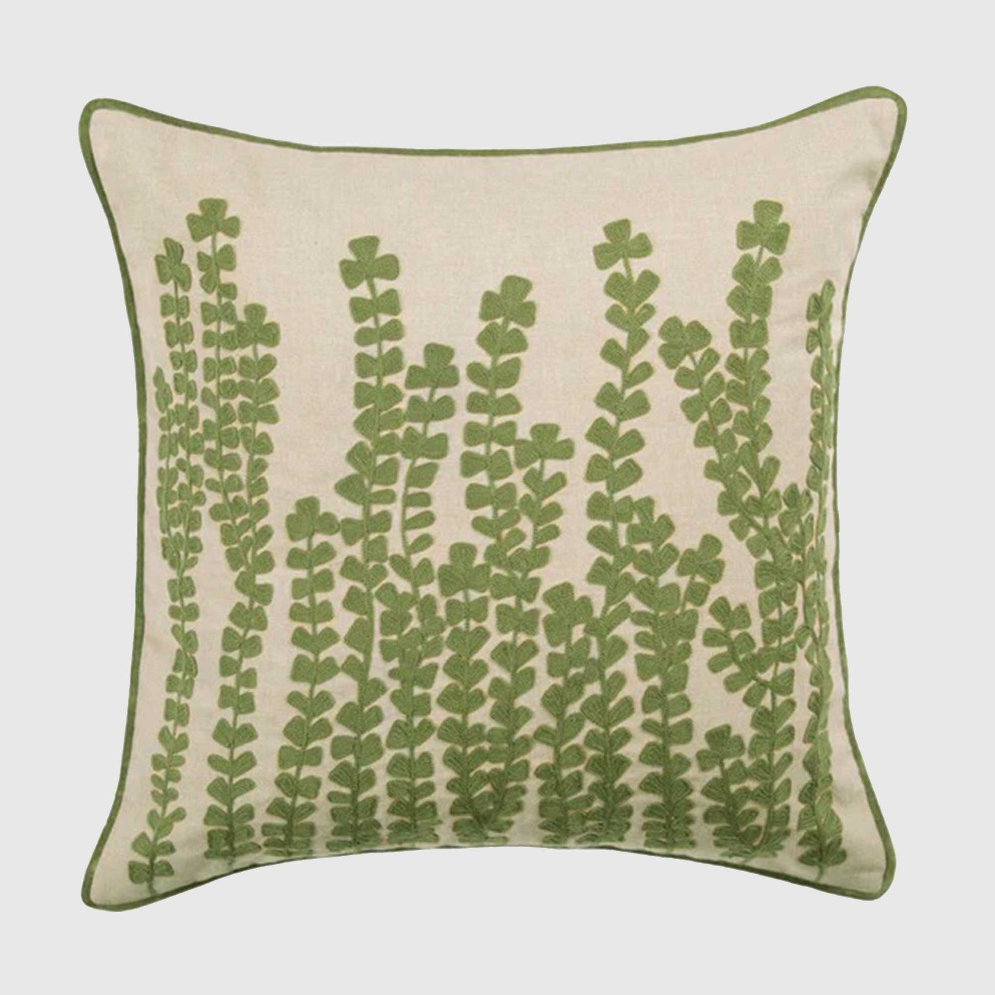 Botanical Sage Cushion, Square, Green Cotton Blend | Barker & Stonehouse