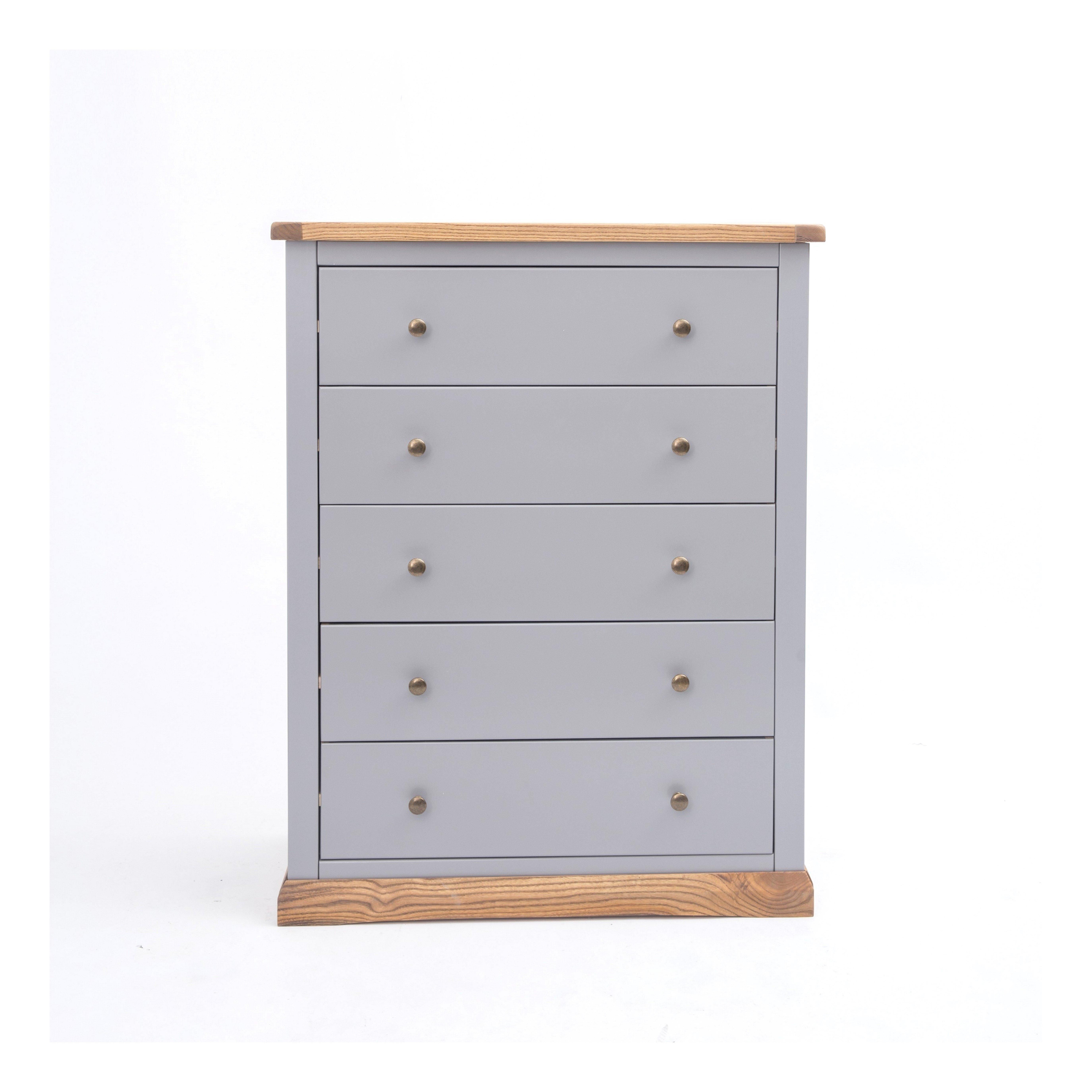 Cabinet Bits Bicarri 5 Drawer Chest of Drawers Brass Knob in Grey
