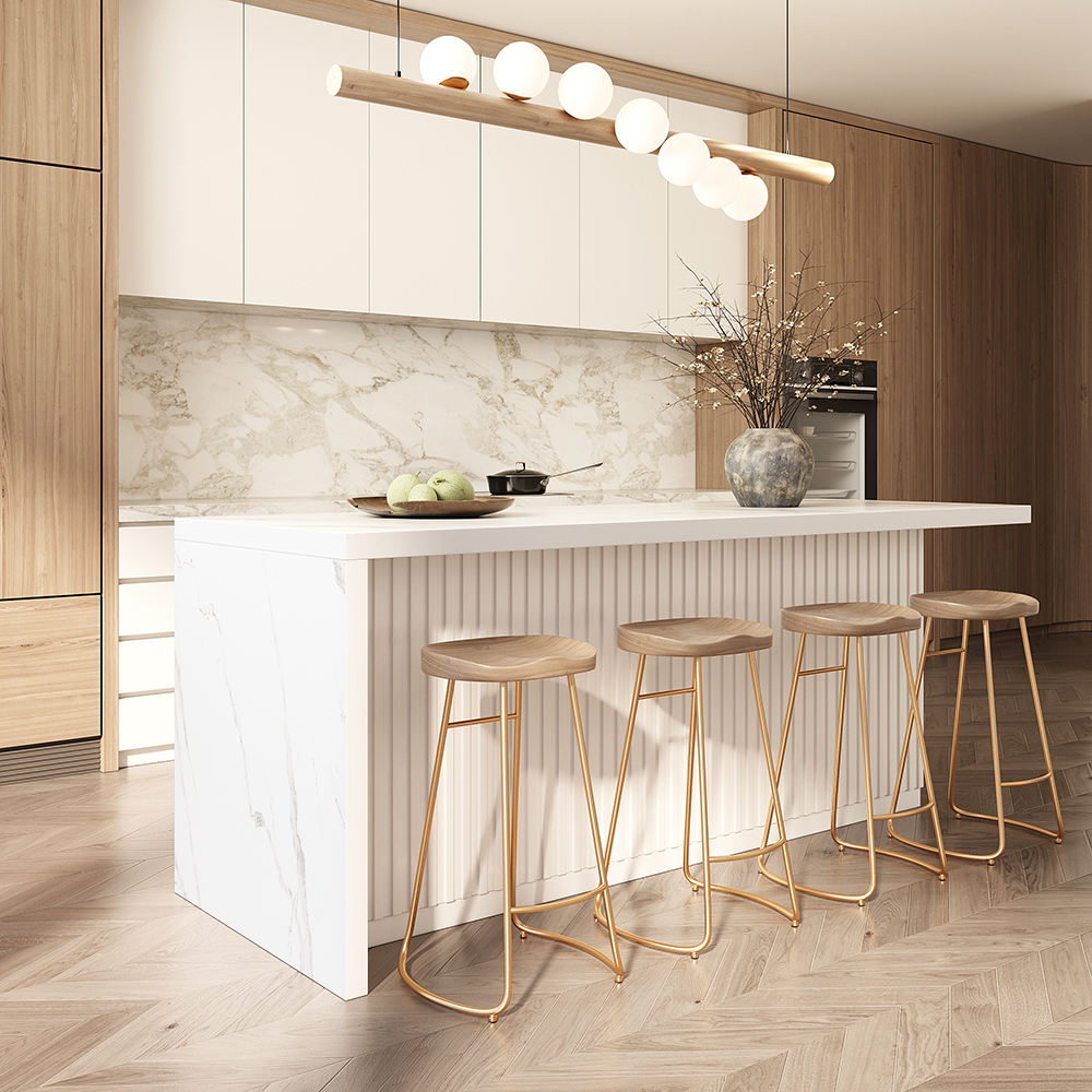 180 cm Large White Kitchen Island with Storage Kitchen Cabinet Marble Veneered Top